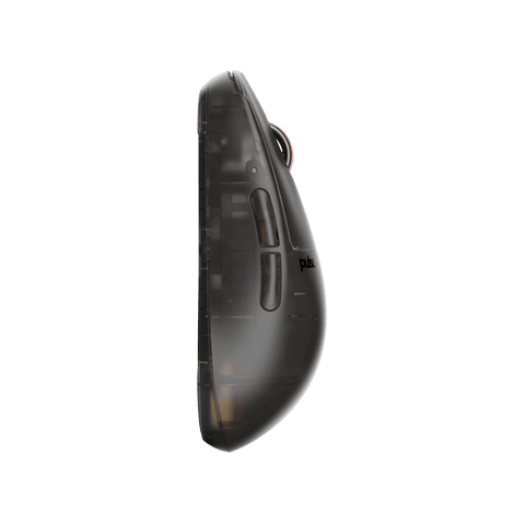 Clear Black Edition Pulsar X2H Medium Gaming Mouse with a translucent black design, narrow waist, higher hump, symmetrical shape, optical switch, and PAW3395 sensor.