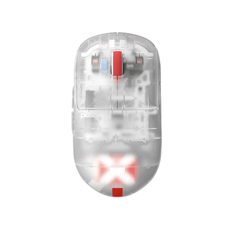 Super clear Edition Pulsar X2H Medium Gaming Mouse with a translucent black design, narrow waist, higher hump, symmetrical shape, optical switch, and PAW3395 sensor.