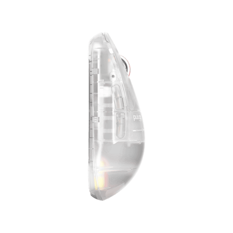 Super clear Edition Pulsar X2H Medium Gaming Mouse with a translucent black design, narrow waist, higher hump, symmetrical shape, optical switch, and PAW3395 sensor.