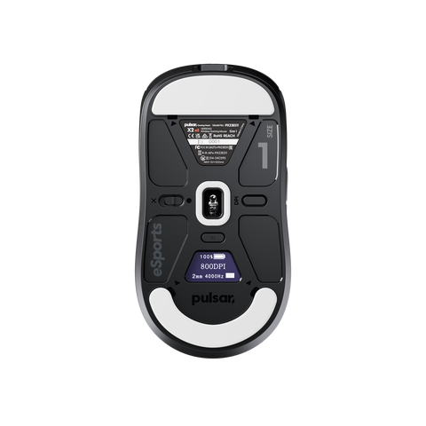 X2 eS V3 gaming mouse with Pulsar XS-1 sensor, 32,000 DPI, 750 IPS, 8K polling rate, and an OLED display for software-free customization