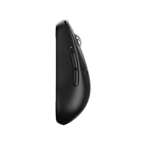 Black Pulsar X2H Medium Gaming Mouse with a narrow waist, higher hump, symmetrical shape, optical switch, PAW3395 sensor, OLED display, and driver-free setup, ideal for esports tournaments.