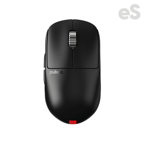 Black Pulsar X2H Medium Gaming Mouse with a narrow waist, higher hump, symmetrical shape, optical switch, PAW3395 sensor, OLED display, and driver-free setup, ideal for esports tournaments.