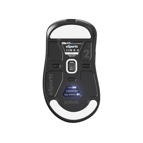 Black Xlite v3 eS Gaming Mouse by Pulsar Gaming Gears, featuring the PAW3395 sensor, ergonomic design, OLED display, and driver-free setup, ideal for esports tournaments