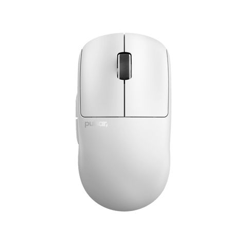 White Pulsar X2 v2 Gaming Mouse, lightweight and ergonomically designed with a symmetrical shape, optical switch, PAW3395 sensor, ideal for fingertip and claw grip styles