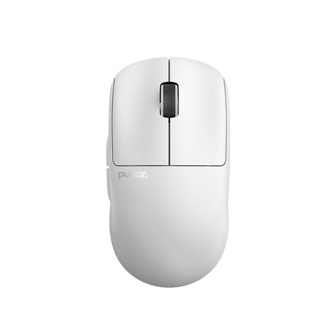 white Pulsar X2 v2 mini Gaming Mouse, lightweight and ergonomically designed with a symmetrical shape, optical switch, PAW3395 sensor, ideal for fingertip and claw grip styles