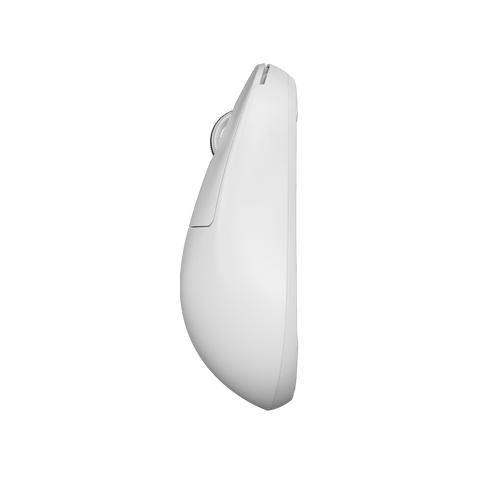 White Pulsar X2H Medium Gaming Mouse with a translucent black design, narrow waist, higher hump, symmetrical shape, optical switch, and PAW3395 sensor.